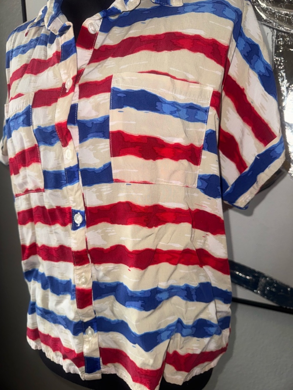 LuLaRoe Red White and Blue Striped Pattern Top - Picture 4 of 5